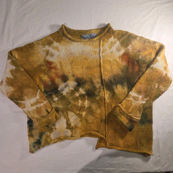 Rough And Tumble Women's Tie Dye Asymmetrical Cropped Sweater Boho Relaxed Fit - Picture 4 of 11
